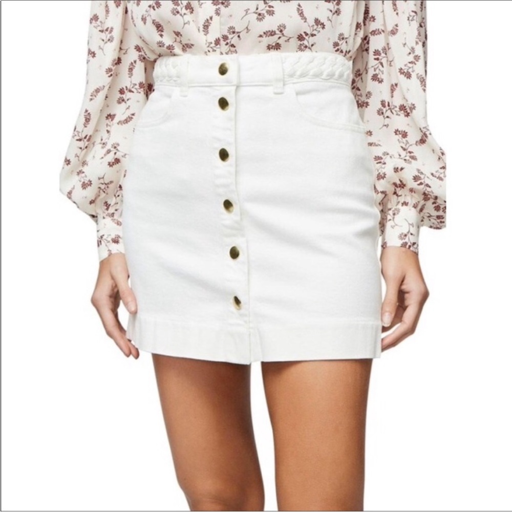 Frame White Claire Braided Waistband Mini Skirt